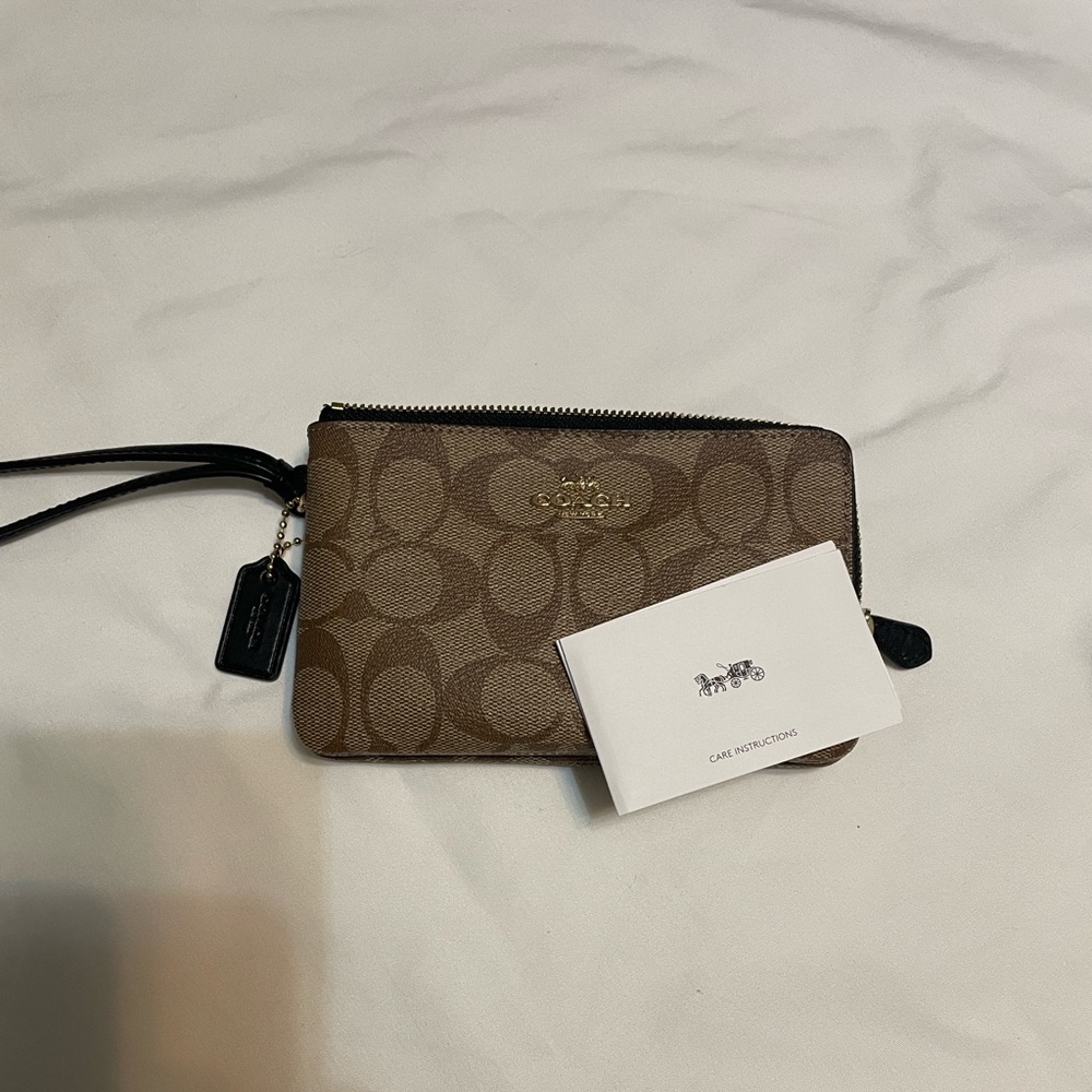 Coach Tan and Brown Signature Wristlet